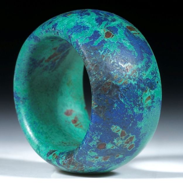 Azurit Malachit, Marokko, handgeschliffener Ring mattiert, drehrunde Form