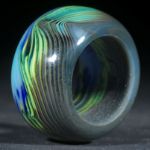 Fusing-Glas-Ring, blau-gelb gestreift