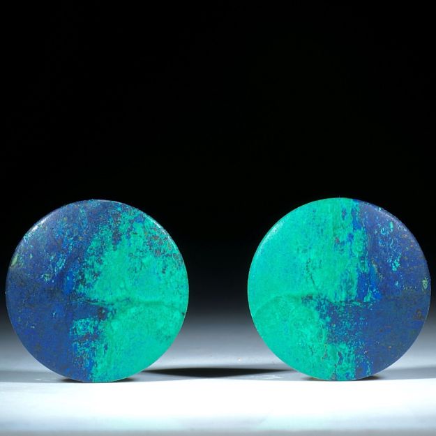 Azurit Malachit, Marokko, handgeschliffenes Paar für Ohrschmuck