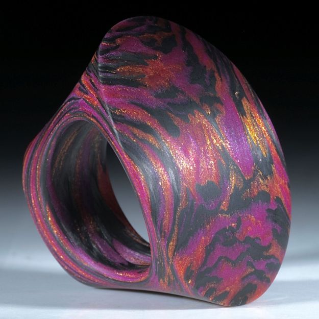 Karbonring handgewickelt mit Glasfaser Cosmic Gold und Pink "V5"