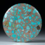 Türkis in Bronzematrix, mit Bergkristall doublettiert, runder Cabochon