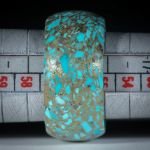 Edelsteinring Türkis in Messingmatrix fein, mit Karbon Innenring
