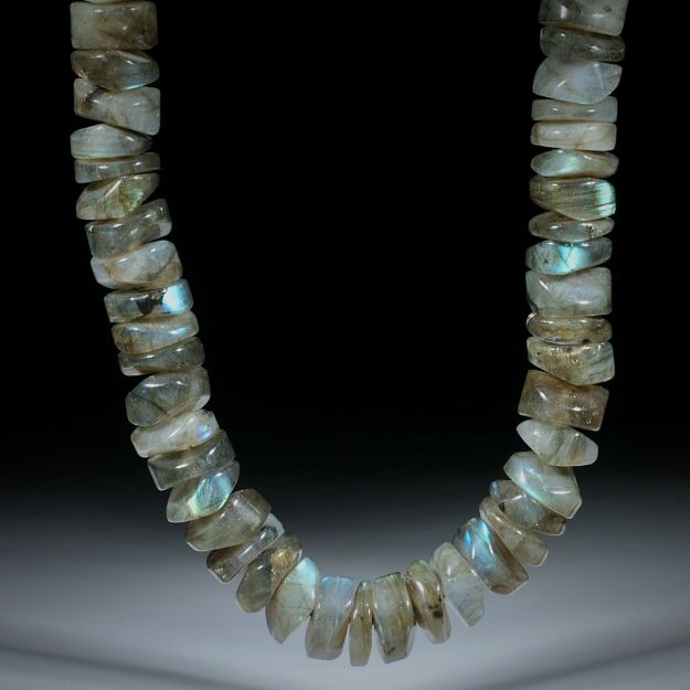 Edelsteincollier Labradorit, Durchmesser 12mm mit abgeschrägten Seiten