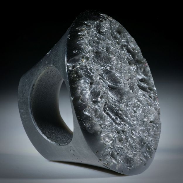 Edelsteinring Obsidian mit naturbelassener Tafel