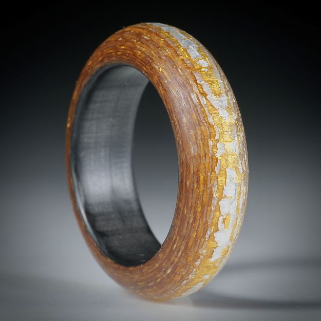 Fingerring Goldtex, Glasfaser handgewickelt, mit Blattgold und Blattsilber
