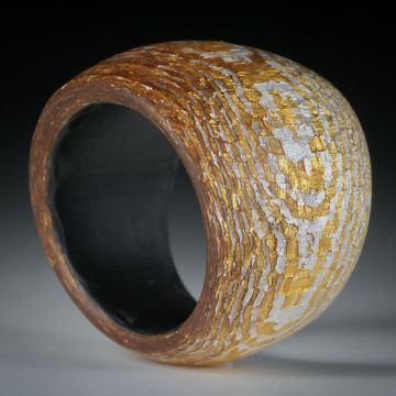 Fingerring Goldtex, Glasfaser handgewickelt, mit Blattgold und Blattsilber