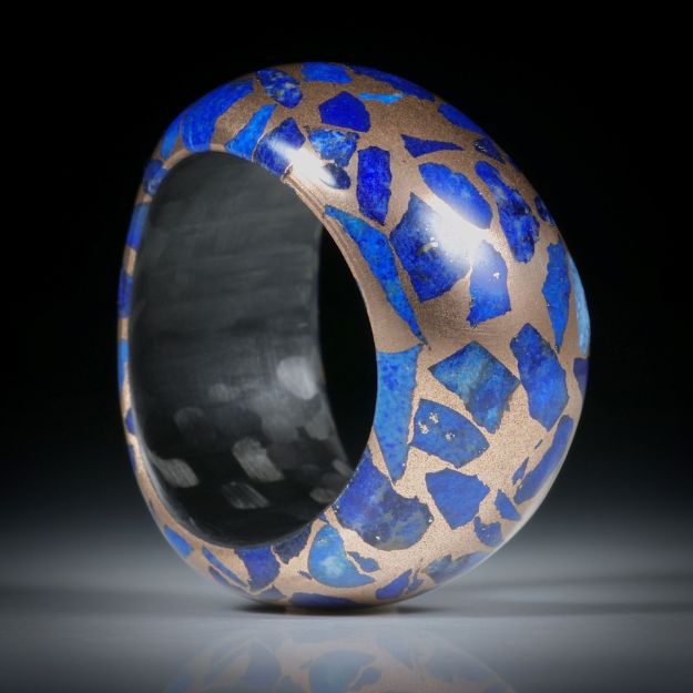 Edelsteinring Lapislazuli in Bronzematrix, geschwungene Form