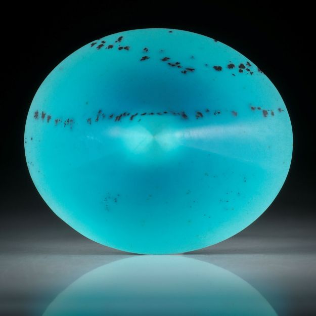 Chrysokoll Oval, konkav zur Spitze geschliffen und poliert, ca.42x35x19mm