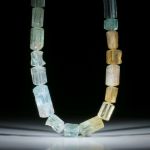 Edelsteincollier Beryll (Aquamarin/Goldberyll), naturbelassene Kristalle mit bombiert geschliffenen Seiten