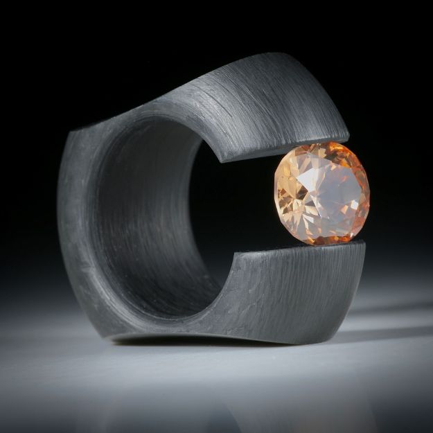 Karbon Spannring mit Zirkonia 12x10mm "Champan", Breite 14.5mm, Innendurchmesser 19mm