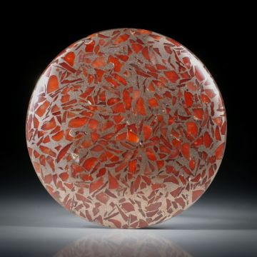 Edelkoralle corallium rubrum, in Bronze, polierte Rondelle mit leicht bombierter Oberseite, ca.36.5x36.5x4.5mm