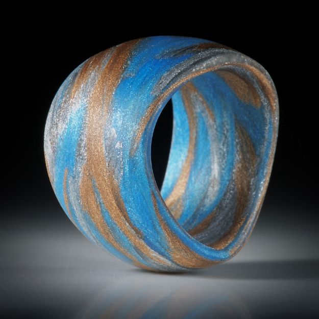 Fingerring Fibertec "V11", Broncetex, Alutex und Glasfaser mit Libellenblau