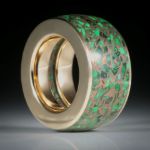 Edelsteinring Maw sit sit, Chloromelanit, eingefasst in Gelbgold 750, Breite 12mm, Innendurchmesser 15.6mm