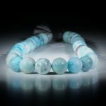 Edelsteincollier Pectolith (Larimar, dom. Republik), Kugelkette mit Durchmesser von 13.5 bis 15mm