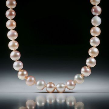 Perlencollier Süsswasser, rosa rund, Durchmesser ca. 8mm, Gesamtlänge 46cm, geknüpft, mit vergoldetem Silberverschluss