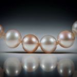 Perlencollier Süsswasser, rosa rund, Durchmesser ca. 8mm, Gesamtlänge 46cm, geknüpft, mit vergoldetem Silberverschluss