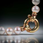 Perlencollier Süsswasser, rosa rund, Durchmesser ca. 8mm, Gesamtlänge 46cm, geknüpft, mit vergoldetem Silberverschluss