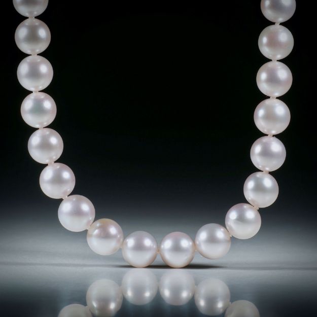 Perlencollier Akoya weiss, Durchmesser 8mm, Gesamtlänge 44.5cm, geknüpft, mit vergoldetem Silberverschluss