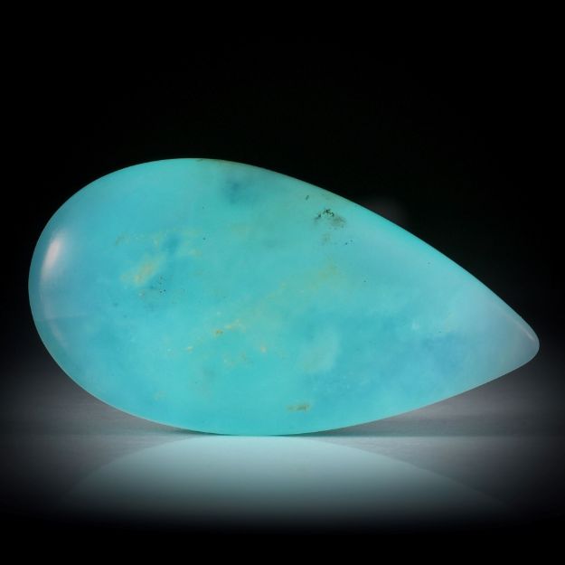 blauer Andenopal durchscheinend, dreidimensionale Tropfenform ca.47x25x11mm