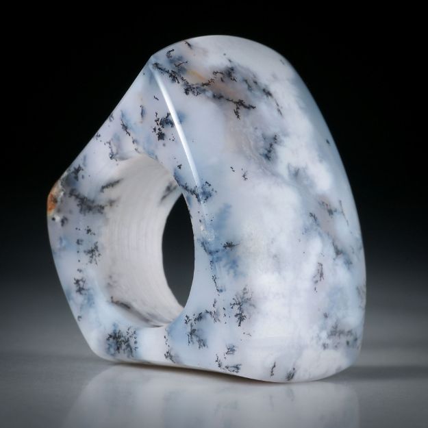 Edelsteinring Dendritenachat, Tafelring im Verlauf geschliffen ca.40x31x29mm