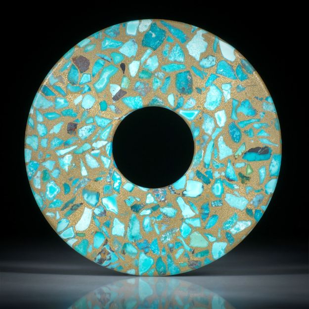 Türkis in Messingmatrix, handgeschliffene Pischeibe flach, Durchmesser 63/20mm