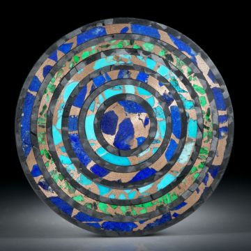 Scheibe aus Karbonringen mit eingeschliffenem Mawsitsit, Türkis und Lapislazuli in Bronzematrix, feinmatt ca.35x35x2.5mm