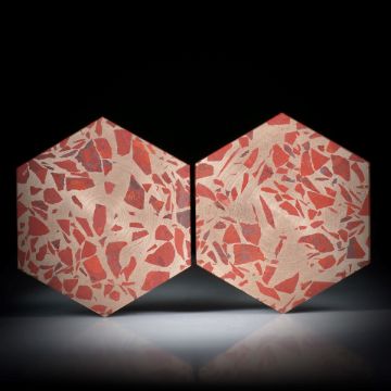 Jaspis rot in Bronzematrix, Paar 90.16ct. Sechseckformen plangeschliffen matt, je ca.34x30x3mm