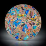 Opal synthetisch in Bronzematrix, Paar 66.07ct. Rondellen plangeschliffen und poliert, je ca.36x36x2.4mm