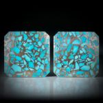 Türkis in Bronzematrix, Paar 92.09ct. Quadratformen leicht bombiert und poliert, je ca.30x30x4mm