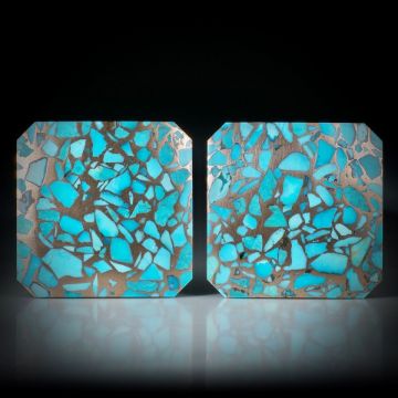 Türkis in Bronzematrix, Paar 92.09ct. Quadratformen leicht bombiert und poliert, je ca.30x30x4mm