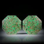 Maw sit sit, in Bronzematrix, Paar 77.94ct. Achteckformen leicht bombiert und poliert, je ca.35x32.5x3.5mm