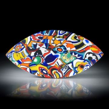 Millefiori (Murano), Navetteform in Torsion geschliffen und feinmatt, ca.62x31x5mm