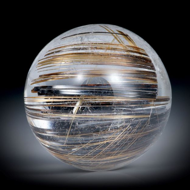 Rutilquarz Cabochon rund, mit braunen und dunkelgrauen Nadeln, ca.20x20x12mm