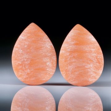 Tropfen Paar für Ohrschmuck, Glasfaser Cadmium hell mit Perlglanzpigment magic White, Tropfenform beidseitig gewölbt und feinmatt, je ca.27x19x7mm