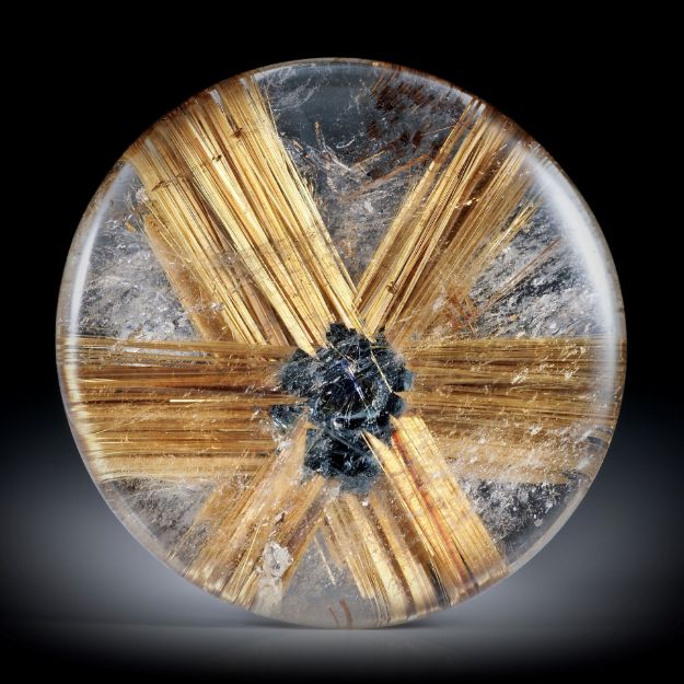 Rutilstern 46.46ct. runder Cabochon, beidseitig bombiert geschliffen und poliert, ca.31x31x6mm