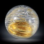 Fusing Glas Cabochon rund, 30x30x13.7mm, mit eingeschmolzenem Gold und Silber