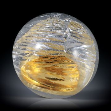 Fusing Glas Cabochon rund, 30x30x13.7mm, mit eingeschmolzenem Gold und Silber