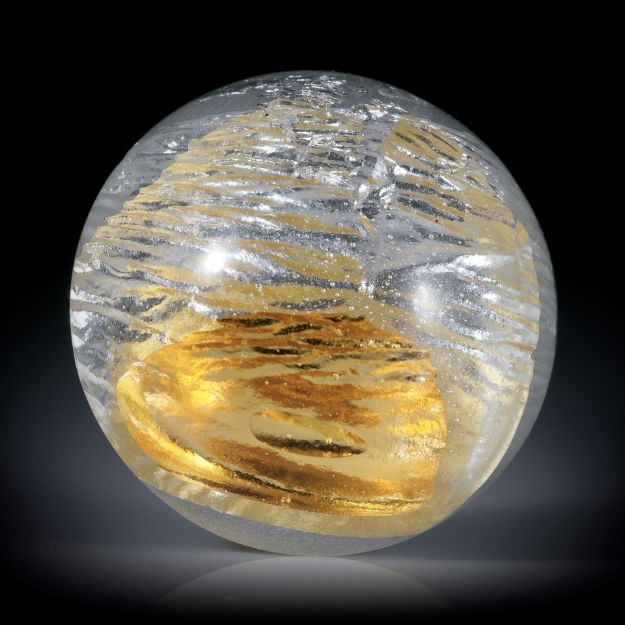 Fusing Glas Cabochon rund, 30x30x13.7mm, mit eingeschmolzenem Gold und Silber