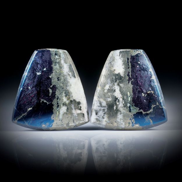 Covellin mit Pyrit, Paar in Trapezform je ca.27x26x4mm