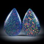 Opal synthetisch, Tropfen Paar, beidseitig bombiert und poliert, je ca.33x22x7mm