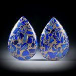 Lapislazuli in Bronze, Paar in Tropfenform poliert je ca.24x17x7mm