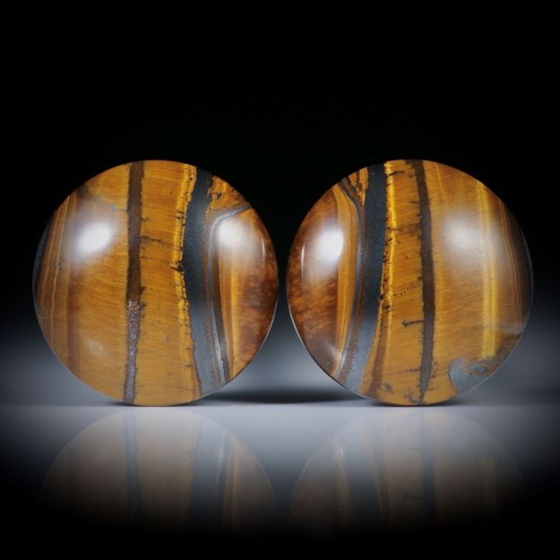 Tigerauge Paar, runde Cabochon, 26mm Durchmesser