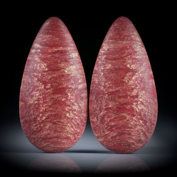 Komposit Paar, Glasfaser Magenta mit Glitzergold, beidseitig bombierte Tropfenformen, je ca.44x22x9mm