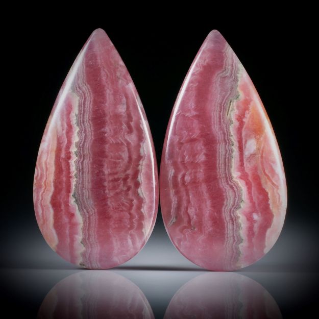 Rhodochrosit Paar 101.62ct. Tropfenformen, beidseitig bombiert und poliert, je ca.39x21x7mm