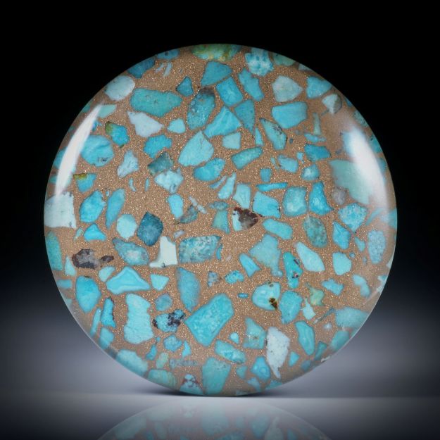 Türkis in Bronzematrix, grosser runder Cabochon, ca.43x43x7.5mm
