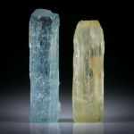 Aquamarin und Goldberyll Kristalle 75.36ct.  Ca.40x11x9.5mm und 37x11x11mm