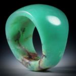 Chrysopras Fingerring, geschwungene Form, poliert, Breite von 9 bis 18mm, Innendurchmesser 18.2mm