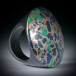 Edelsteinring Azurit/Malachit in Bronze, Tafelring mit Karbon Ringschiene, Innendurchmesser 18mm, Tafeldurchmesser 33mm