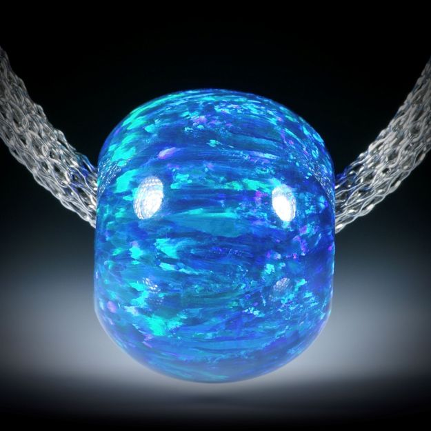 Anhänger aus synthetischem Opal, Boutonform poliert, Durchmesser 20.5mm, Länge 16.5mm, Bohrung 8mm