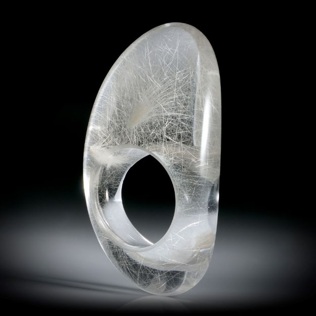 Edelsteinring Rutilquarz, freie Form, hoch geschliffen ca.51x28x16mm, innen/aussen poliert, Innendurchmesser 18.16mm